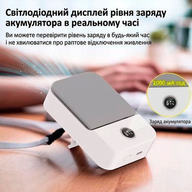 Портативний Вентилятор 4в1 з дисплеєм на шию Міні-вентилятор на пояс з 3 рівнями швидкості 2000 мАг Білий