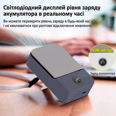 Портативний Вентилятор 4в1 з дисплеєм на шию Міні-вентилятор на пояс з 3 рівнями швидкості 2000 мАг Чорний