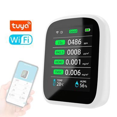 Багатофункціональний детектор якості повітря Tuya WiFi 8в1 Монітор CO2, HCHO, TVOC, PM1.0, PM2.5, PM10 з вимірюванням температури та вологості