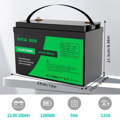 Набор Литий-железо-фосфатный аккумулятор 12V 100Ah LiFePO4 с системой BMS и разумной зарядкой 12V 15A - 24V 8A