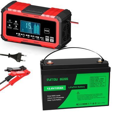 Набор Литий-железо-фосфатный аккумулятор 12V 100Ah LiFePO4 с системой BMS и разумной зарядкой 12V 15A - 24V 8A