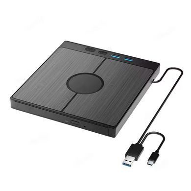 Внешний оптический DVD/CD привод USB 3.0 Type-C с кардридером и USB-хабом Черный
