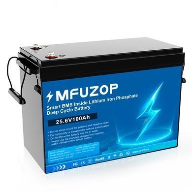 Акумулятор LiFePO4 MFUZOP 24V 100Ah з BMS, літій-залізо-фосфатна батарея для ДБЖ, RV, сонячних систем, струм розряду 100A Синій