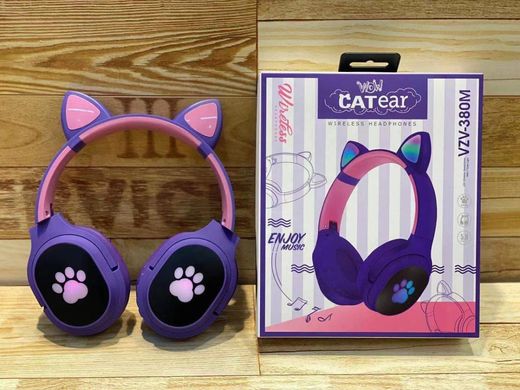 Бездротові Bluetooth-навушники з вушками Kids VZV-380M violet Cat