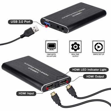 Зовнішня карта відеозахоплення 4K HDMI в USB 3.0 з мікрофонним входом та виходом на навушники, пристрій відео оцифрування ( 4K HDMI Video Capture USB3.0 AY02 )