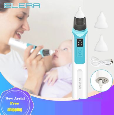 Аспиратор детский электронный назальный соплеотсос для новорожденных ELERA Blue / Портативный электронный отсос соплей для носа USB