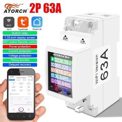 Розумний лічильник Atorch AT2PW 63A с Lcd WiFi дисплеем Білий