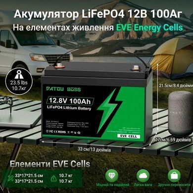 Аккумулятор EVE Класс A+ LiFePO4 DATOUBOSS 12,8V 100Ah с BMS, литий-железо-фосфатная батарея для солнечных систем, ИБП, RV