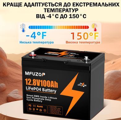 Аккумулятор LiFePO4 MFUZOP-04 12,8V 100Ah с BMS, литий-железо-фосфатная батарея для ИБП, RV, солнечных систем, ток разряда 100A