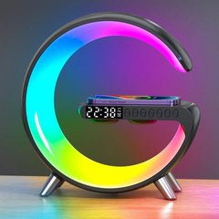 Настільна смарт лампа нічник RGB G-Smart Light з бездротовою зарядкою 15W та Bluetooth колонкою 3W Чорна