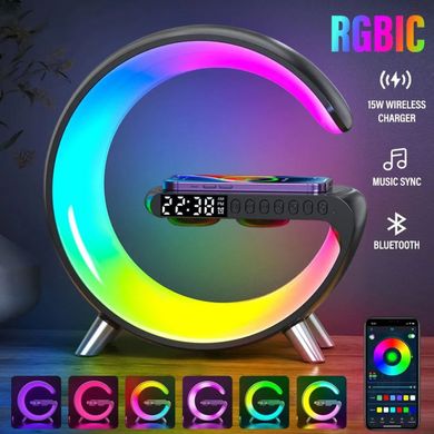 Настольная смарт лампа ночник RGB G-Smart Light с беспроводной зарядкой 15W и Bluetooth колонкой 3W Черная