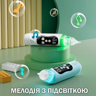 Аспиратор Назальный Электрический с 4 насадками, подсветкой и мелодией для малышей Голубой