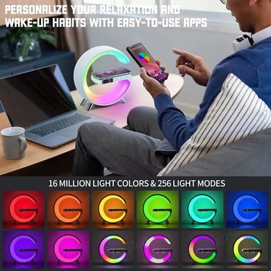 Настільна смарт лампа нічник RGB G-Smart Light з бездротовою зарядкою 15W та Bluetooth колонкою 3W Чорна