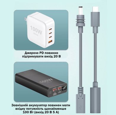 Адаптер живлення 2 шт. DC 5.5&times;2.1мм Female to USB-C Male для Starlink Mini з підтримкою PD 100W
