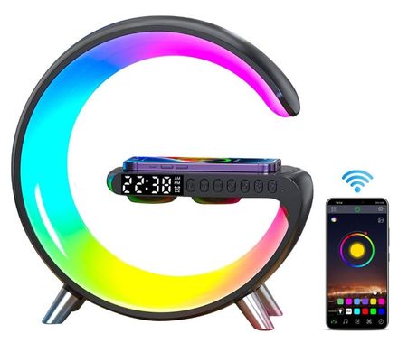 Настільна смарт лампа нічник RGB G-Smart Light з бездротовою зарядкою 15W та Bluetooth колонкою 3W Чорна