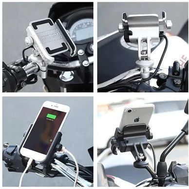 Алюминиевый держатель Motowolf для смартфона с USB зарядкой 12-80V на руль мотоцикла/велосипеда/мопеда/самоката