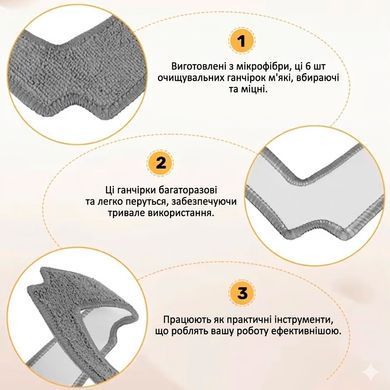 Комплект 6 штук сменных насадок для окномойщика ABIR WD8 Сменные салфетки для робота-мойника из микрофибры 21х21 см