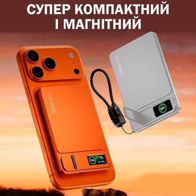 Павербанк 10000 мАг 3в1 20W з магнітною бездротовою зарядкою, TFT-дисплеєм і підставкою для iPhone та iWatch MagSafe Silver