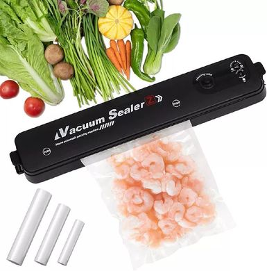 Вакуумний пакувальник для продуктів харчування вакууматор Vacuum Sealer + 10 пакетів для вакууматора Чорний