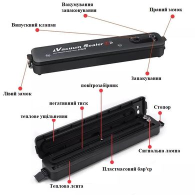 Вакуумний пакувальник для продуктів харчування вакууматор Vacuum Sealer + 10 пакетів для вакууматора Чорний