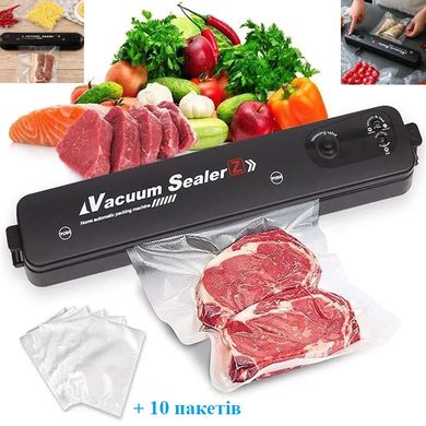 Вакуумний пакувальник для продуктів харчування вакууматор Vacuum Sealer + 10 пакетів для вакууматора Чорний