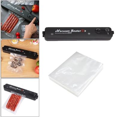 Вакуумний пакувальник для продуктів харчування вакууматор Vacuum Sealer + 10 пакетів для вакууматора Чорний