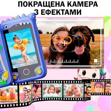 Дитячий музичний смартфон іграшка Інтерактивний сенсорний телефон Динозавр Синій