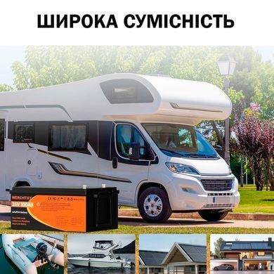 Аккумулятор LiFePO4 Werchtay 24V 100Ah с BMS, литий-железо-фосфатная батарея для ИБП, RV, солнечных систем, ток разряда 100A