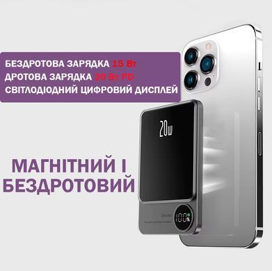 Магнитній павербанк Power bank 10000mAh Magsafe 20W для iPhone для айфона Сірий