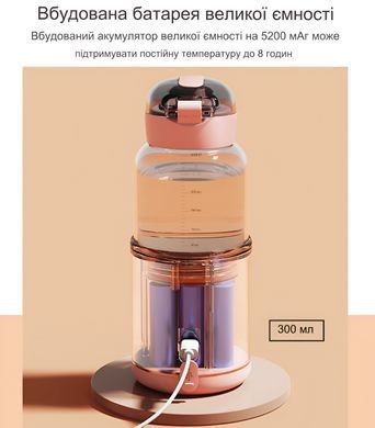 Портативний підігрівач пляшечок JR01 для малюків 300 мл з регулюванням температури та дисплеєм USB 5200 мАг Pink
