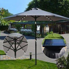 Усиленный пляжный зонт антиветер 2,7 м с Led-подсветкой / Складной большой зонт с наклоном от солнца Серый