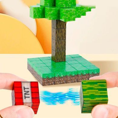 Магнитный конструктор 200 блоков + 8 фигурок Магнитные блоки в стиле Minecraft в зеленом подарочном боксе
