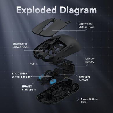 Бездротова ігрова портативна миша Attack Shark X6 PAW3395 із зарядною базою Bluetooth Чорний