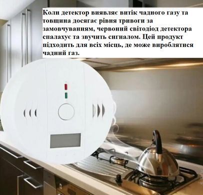 Датчик витоку чадного газу TECO (детектор CO) Сигналізатор побутового газу з РК-екран, сирена 85 дБ