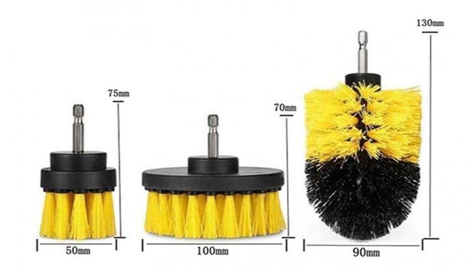 Набір щіток для дриль-шуруповерт 3 насадки Power Scrubber / Щітки для чищення автомобіля, плитки, килимків