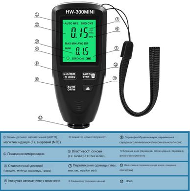 Цифровий Професійний Товщиномір покриття фарби HW300 Mini