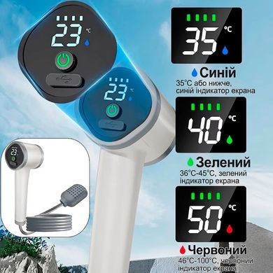 Кемпінговий душ з LCD-дисплеєм температури Портативний бездротовий для подорожей з літієвою батареєю ємністю 3.7V-2.0A USB