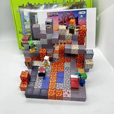 Магнитный конструктор 143 детали + 4 фигурки MY PLANET / Магнитные блоки в стиле Minecraft