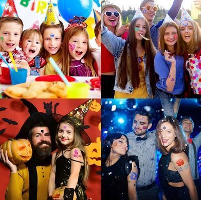 Набор татуировки для детей 5 листов мультяшных наклеек / 3 листа 120 шаблонов + блестки и клей