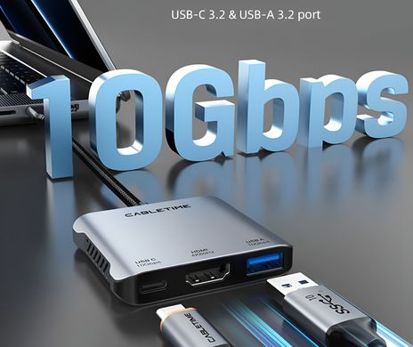 Портативна Док-станція 5в1 HDMI 4K 60HZ USB-C 3.2 USB-A 3.2 USB-A 2.0 USB C PD